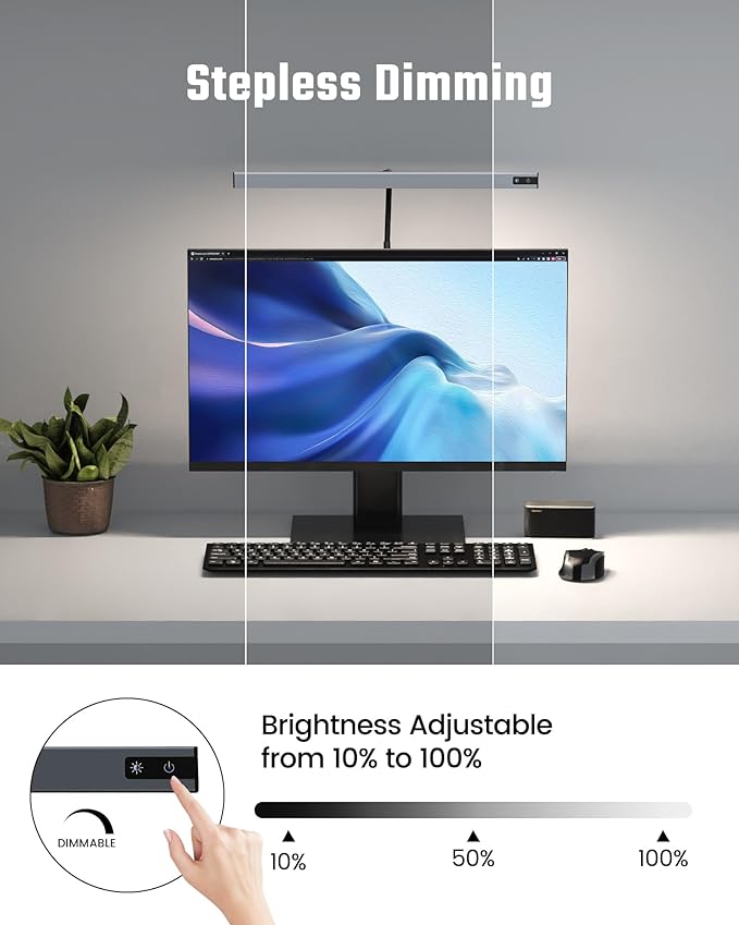 SUPERDANNY LED Desk Lamp for Office Home, Eye-Caring Desk Light with Adjustable Gooseneck, 12W Touch Control Dimmable Brightness, Architect Clamp Lamp with USB Adapter, Grey - LeafyLoom