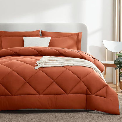 CozyLux King Comforter Set with Sheets 7 Pieces Bed in a Bag Burnt Orange All Season Bedding Sets with Comforter, Pillow Shams, Flat Sheet, Fitted Sheet and Pillowcases - LeafyLoom