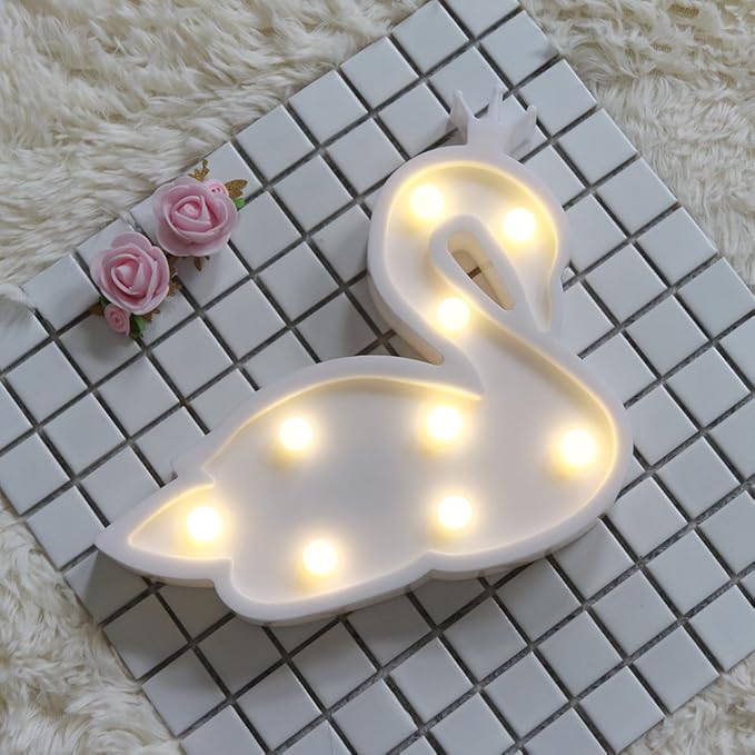 GUOCHENG Swan Marquee Light Decor Light LED Night Light Battery Operated Table Lamps on Wall for Party Children Kids Bedroom Lighting Decoration, Birthday Christmas Gifts for Kids (White Swan) - LeafyLoom