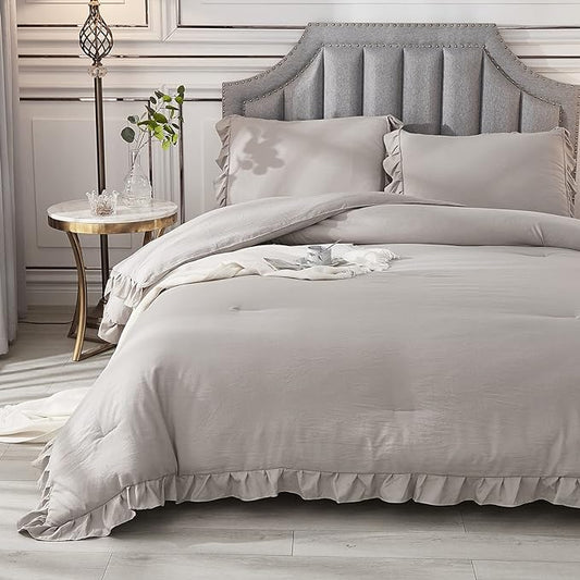 Andency Wheat Ruffle Comforter Set, 2 Pieces Kids Comforter Set Twin(66x90Inch), Farmhouse Shabby Chic Comforter Set, Soft Microfiber Kids Bedding Set - LeafyLoom