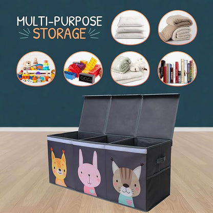 Extra Large Toy Storage Organizer with Lid - Sturdy, Collapsible Toy Chest Storage Box with Cute Design - Toys Bin with Dividers for Kids, Boys, Girls, Nursery, Bedroom, Play room 37"x16"x14" - LeafyLoom