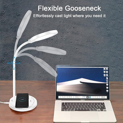 Desk Lamp, LED Desk lamp with USB Charging Port, 5 Lighting Modes 10 Brightness Levels, Sensitive Control Eye-Caring Office Lamp White - LeafyLoom