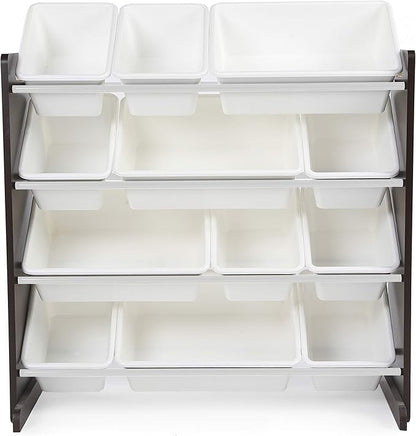 Humble Crew Modern Toy Organizer with 12 Bins, Espresso/White - LeafyLoom