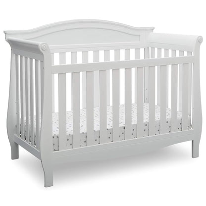 Delta Children Lancaster 4-in-1 Convertible Baby Crib, Bianca White & Contoured Changing Pad, White - LeafyLoom