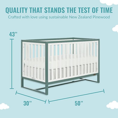 Arlo 5-in-1 Convertible Crib in Jungle Green, JPMA Certified, 3 Mattress Height Settings, Non-Toxic Finish, Made of Sustainable and Sturdy Pinewood - LeafyLoom