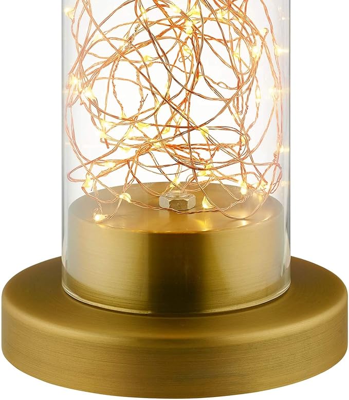 Modway Adore Cylindrical Shaped Clear Glass and Brass Bedside Lamp, Desk Lamp or Table Lamp - LeafyLoom