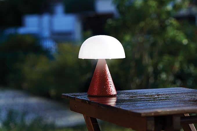 Lexon Mina L Mushroom Lamp - 9 LED Color Table Lamp for Bedrooms, Living Room & Office - Cordless, Rechargeable with 24h Light & Dimmer, Aluminum, Large - Dark Red - LeafyLoom