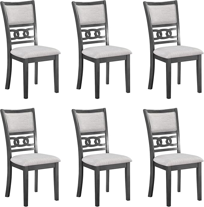 New Classic Furniture Gia Dining Chair (Set of Six), Light Gray Fabric Upholstered Seat & Back Rest, Gray - LeafyLoom