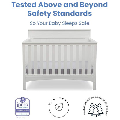 Delta Children Fancy 4-in-1 Crib, Bianca + Serta Perfect Slumber Dual Sided Recycled Fiber Core Crib and Toddler Mattress (Bundle) - LeafyLoom