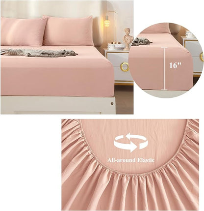 HighBuy Blush Pink Full Size Sheet Set Extra Soft Deep Pocket Sheets Set,4 Piece Bed Sheets Set Fit 16 Mattress,Wrinkle,Fade,Stain Resistant Cooling Bed Sheets,Fitted Sheets,Pillowcases Set - LeafyLoom