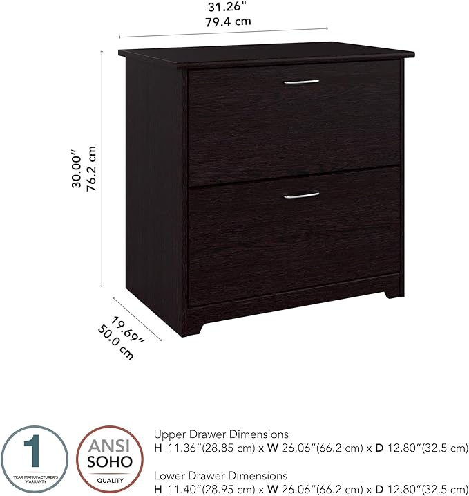 Bush Business Furniture Cabot 2 Drawer Lateral File Cabinet | Letter, Legal, and A4-size Document Storage for Home Office, 32W, Espresso Oak - LeafyLoom