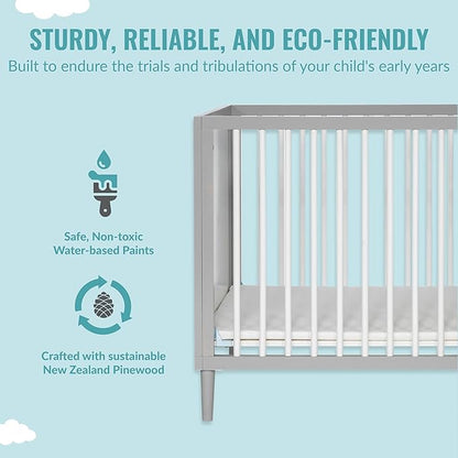 Lucas Mini Modern Crib with Rounded Spindles, 39"L x 25.5"W x 33"H - LeafyLoom