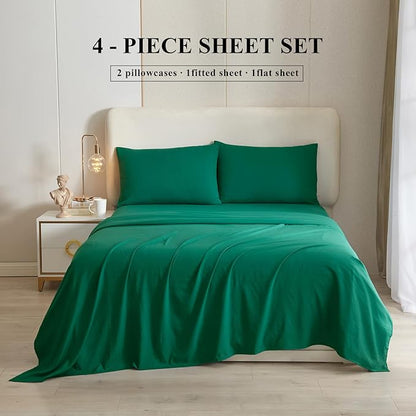 HighBuy Dark Green Full Size Sheet Set Extra Soft Deep Pocket Sheets Set,4 Piece Bed Sheets Set Fit 16 Mattress,Wrinkle,Fade,Stain Resistant Cooling Bed Sheets,Fitted Sheets,Pillowcases Set - LeafyLoom