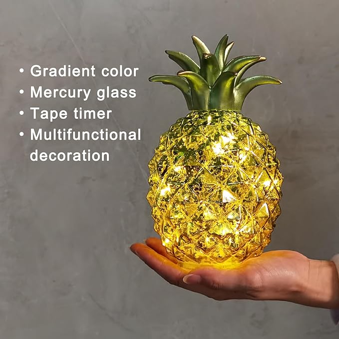 Life has light，Mercury Glass Pineapple lamp, Night Light with Timer, Glass Desk lamp for Bedroom, Dressing Table, Living Room, Children's Room, Coffee Table, Holiday Decoration, Gifts for Women. - LeafyLoom