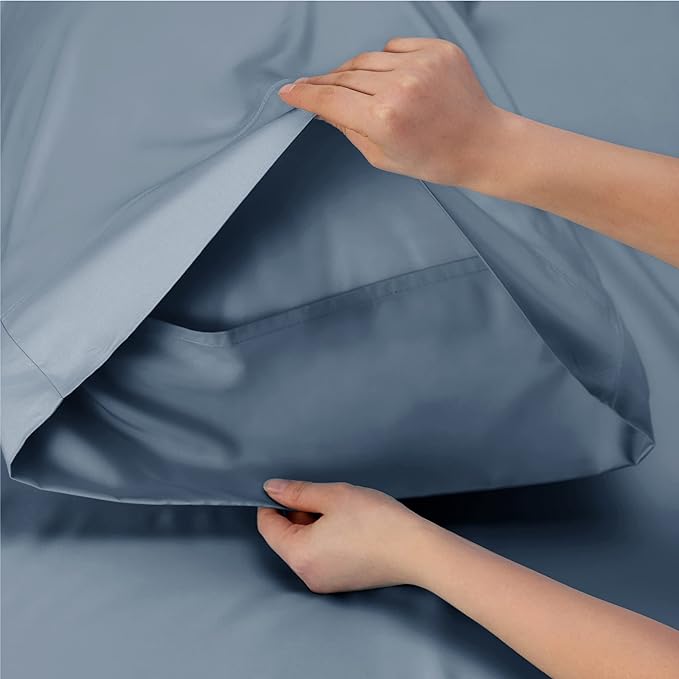 Bedsure Full Size Sheets, Cooling Sheets Full, Rayon Derived from Bamboo, Deep Pocket Up to 16", Breathable & Soft Bed Sheets, Hotel Luxury Silky Bedding Sheets & Pillowcases, Mineral Blue - LeafyLoom