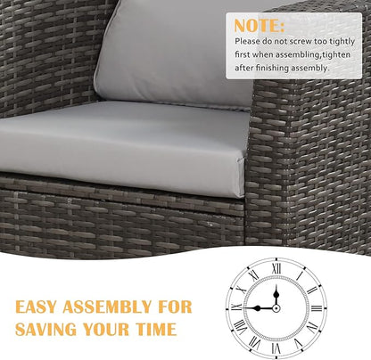 Solaste 4 Piece Patio Outdoor Furniture Sets,Patio Conversation Sofa Wicker Chair with Cushion,Hand Woven Rattan Sofa for Porch Backyard Outside Garden Lawn Yard,Grey - LeafyLoom