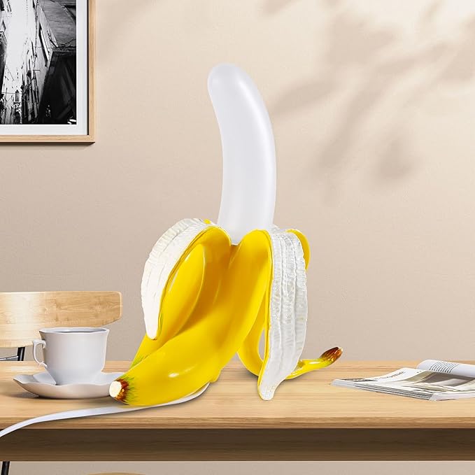 Modern Banana Table Lamp, Desk Lamp,Led Night Light Baking Finish Resin Banana Lighting Fixture for Living Room, Bedroom,Home Office,Kids Room (Standing) - LeafyLoom