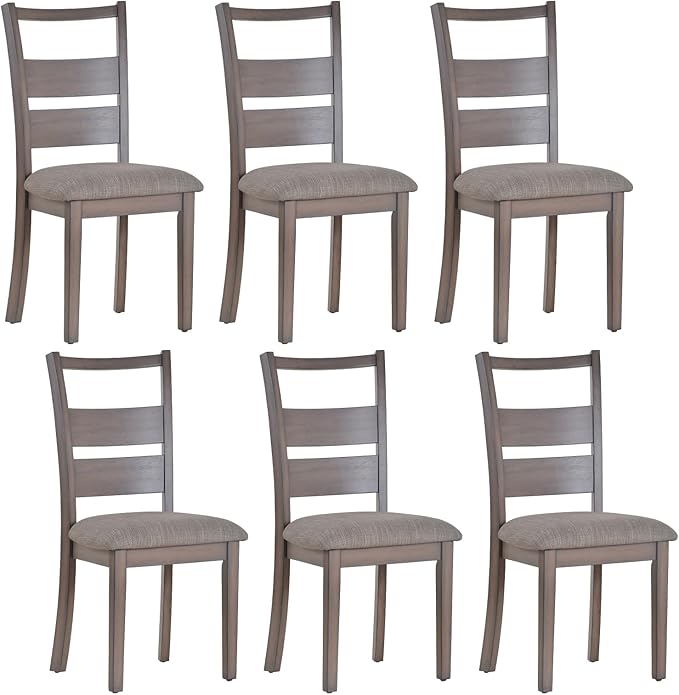 COLAMY Upholstered Dining Chairs Set of 6, Fabric Dining Room Kitchen Side Chair with Ladder High Back and Adjustable Foot Pegs - Light Brown - LeafyLoom