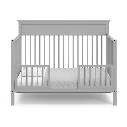 Storkcraft Carmel 5-in-1 Convertible Crib (Pebble Gray) - GREENGUARD Gold Certified, Converts to Toddler Bed & Full-Size Bed, Fits Standard Full-Size Crib Mattress, 4 Adjustable Mattress Heights - LeafyLoom