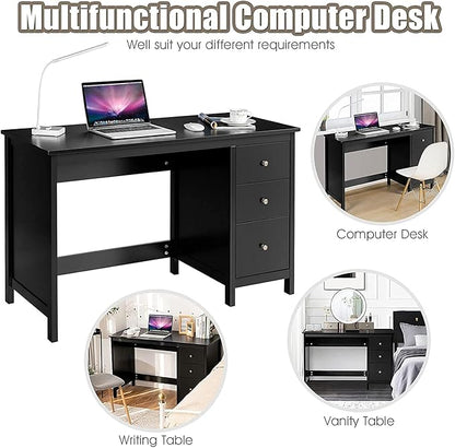 3-Drawer Computer Desk, Black - LeafyLoom