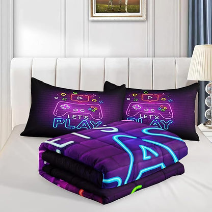 6 PCS Gamer Queen Comforter Sets,Queen Bedding Sets for Boys,Gaming Comforter Set,Queen Size Bedding Sets for Boys,Bed in A Bag with Sheets(Queen,Pink Color) - LeafyLoom