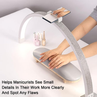 Half Moon Light for Nail Desk, 28 Inch Stepless Touch Adjustment Half Moon Table Lamp with Phone Holder, for Eyelash Extensions, Tattoo, Nail Art Lighting - LeafyLoom