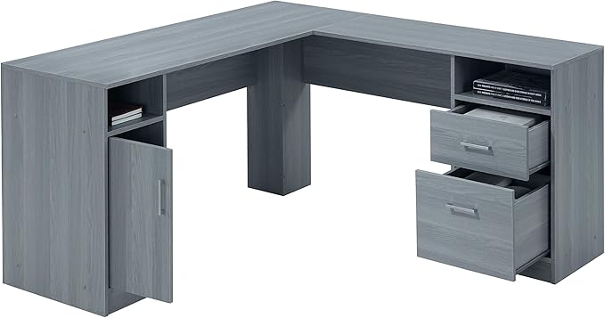 NicBex Laik-DW-00038-DX Desks, 59.5" W x 59.5" D x 29.75" H, Gray - LeafyLoom