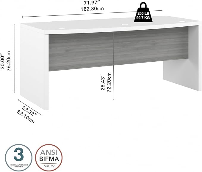 Bush Business Furniture Echo Bow Front Desk, 72W, Pure White and Shiplap Gray - LeafyLoom