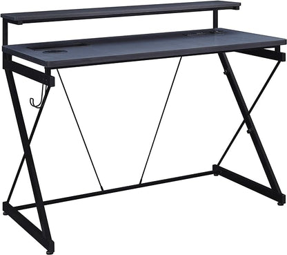 OSP Home Furnishings Emulator Battlestation Gaming Desk with RGB LED Lights, Black - LeafyLoom