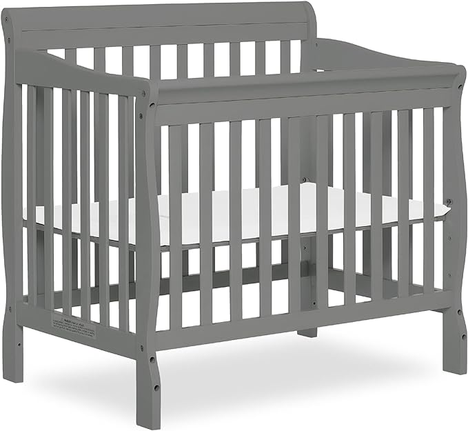 Aden 4-in-1 Convertible Mini Crib In Steel Grey, Greenguard Gold Certified, Non-Toxic Finish, New Zealand Pinewood, With 3 Mattress Height Settings - LeafyLoom