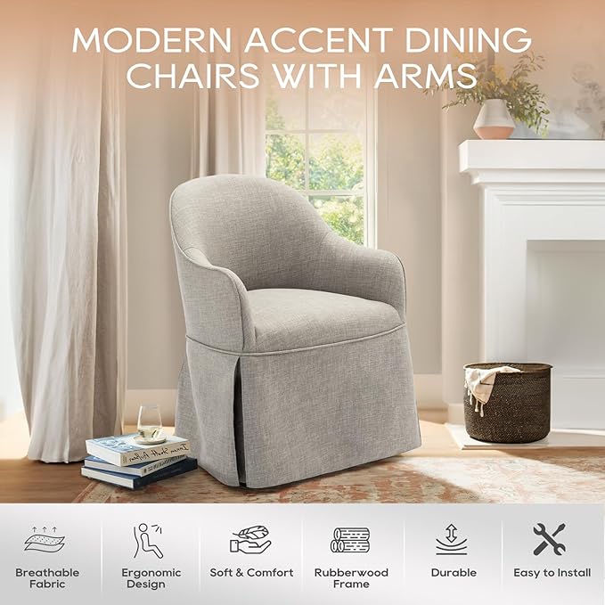 COLAMY Modern Accent Dining Chair, Barrel Accent Armchair, 20 Inch Dining Chair with Cover, Dining Chair with Back for Kitchen,Dining Room,Light Grey - LeafyLoom