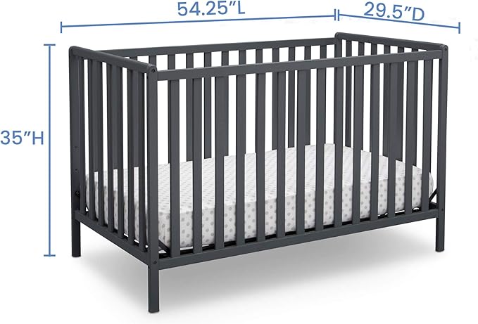 Delta Children Heartland 4-in-1 Convertible Crib - Greenguard Gold Certified, Charcoal Grey - LeafyLoom