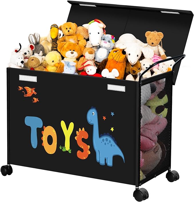 Toy Box Toy Storage - 72L Kids Toy Organizer with Wheels Toy Chest Bins with Lids, Toy Boxes for Girls Boys,Toddlers, Stuffed Animals, Living Room （Black） - LeafyLoom