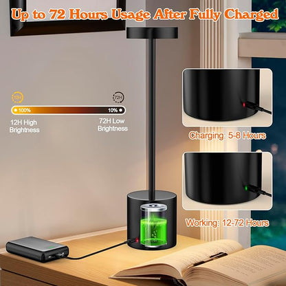 LED Table Lamp Eye-Caring Battery Operated Desk Lamps Bedside Reading 3-Colors Wireless Dimmable Night Light for Bedroom Living Room Home Office Up to 72h Cordless Lighting - LeafyLoom