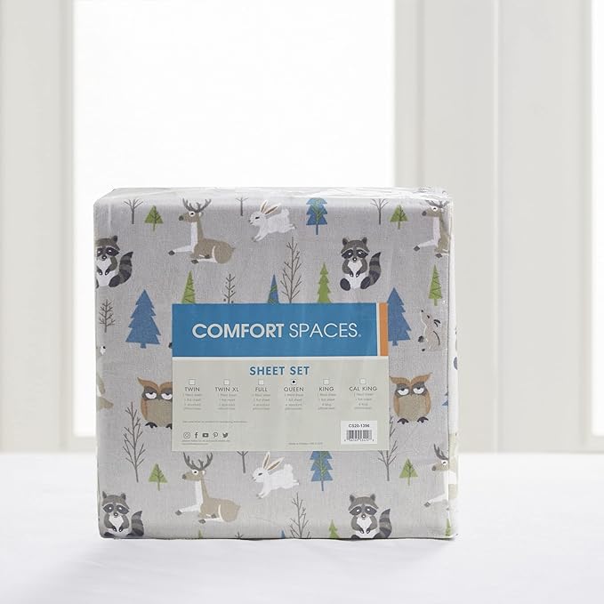 Comfort Spaces Cotton Flannel Breathable Warm Deep Pocket Sheets with Pillow Case Bedding, Twin XL, Multi Forest Animal 3 Piece - LeafyLoom