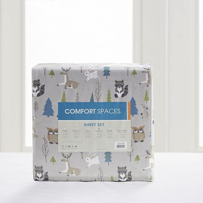 Comfort Spaces Cotton Flannel Breathable Warm, Deep Pocket Sheets with Pillow Case Bedding, King, Multi Forest Animals 4 Piece - LeafyLoom