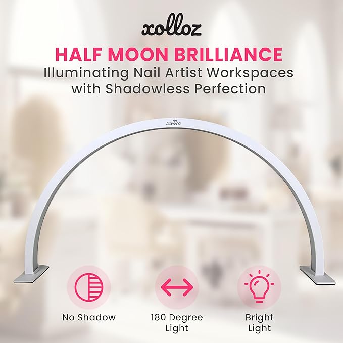 Half-Moon Nail Desk Lamp for Professionals, 3360 Lumen Led Light for Nails, Perfect Led Manicure Desk Lamp | Tattoo Light | Lash Tech Light | Manicure Light Led (White) (Touch Control) - LeafyLoom