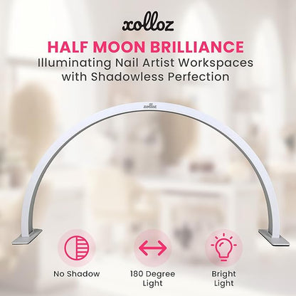 Half-Moon Nail Desk Lamp for Professionals, 3360 Lumen Led Light for Nails, Perfect Led Manicure Desk Lamp | Tattoo Light | Lash Tech Light | Manicure Light Led (White) (Touch Control) - LeafyLoom