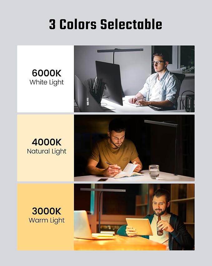 SUPERDANNY LED Desk Lamp for Office Home, Eye-Caring Desk Light with Adjustable Gooseneck, 12W Touch Control Dimmable Brightness, Architect Clamp Lamp with USB Adapter, Grey - LeafyLoom