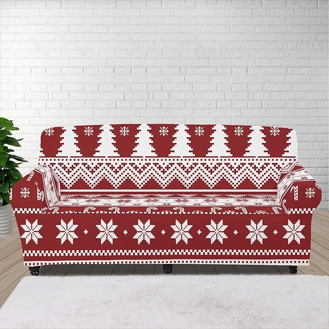 FKELYI Boho Christmas Easy Going Stretch Sofa Slipcover Washable Sofa Couch Cover Comfortable Furniture Protector with Elastic Bottom XL FKELYI