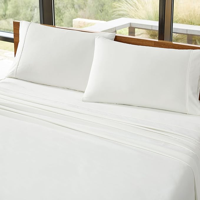 UGG 01326 Alahna Queen Bed Sheets and Pillowcases 4-Piece Set Sleep in Luxury Machine Washable Deep Pockets Wrinkle-Resistant Breathable Cozy Comfort Silky Cooling Sheets, Queen, White - LeafyLoom