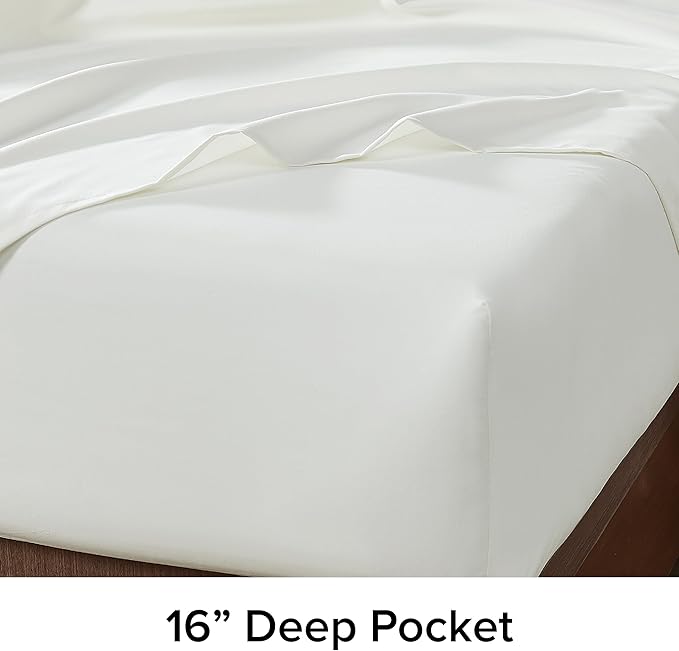 UGG 01326 Alahna Queen Bed Sheets and Pillowcases 4-Piece Set Sleep in Luxury Machine Washable Deep Pockets Wrinkle-Resistant Breathable Cozy Comfort Silky Cooling Sheets, Queen, White - LeafyLoom