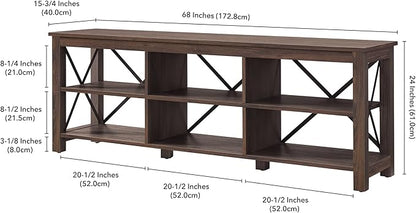 Henn&Hart Rectangular TV Stand for TV's up to 80" in Alder Brown, Electric Fireplace TV Stands for the Living Room - LeafyLoom