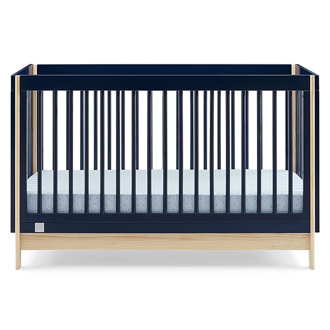 Delta Children babyGap Tate 4-in-1 Convertible Crib + Brannan Bear Bookcase with Bins + Brannan Bear Wall Shelf with 4 Hooks, Navy/Natural (Bundle) - LeafyLoom