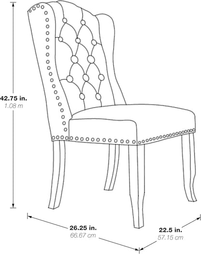 OSP Home Furnishings Jessica Button Tufted Wingback Upholstered Dining Chair with Wood Legs, Navy Blue Fabric - LeafyLoom