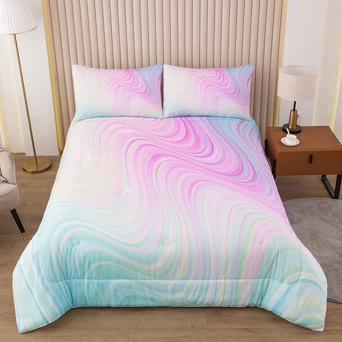 Bodhi King comforter set for girls,kids bedding sets,pink bedding for girls,king size bedding sets for kids,blue and pink comforter,tie dye bedding sets with pillowcase. - LeafyLoom