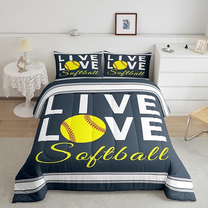 Feelyou Kids Softball Comforter Set Twin Size Softball Gaming Bedding Set for Boys Girls Teens Bedroom Decor Sports Theme Comforter Women Men Baseball Gaming Duvet Set with 1 Pillow Case - LeafyLoom