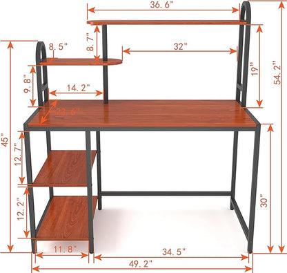 Anivia Computer Desk with Hutch and Shelves, 47'' Home Office Desk with Adjustable Bookshelves, Writing Desk PC Study Table Workstation for Small Spaces - LeafyLoom