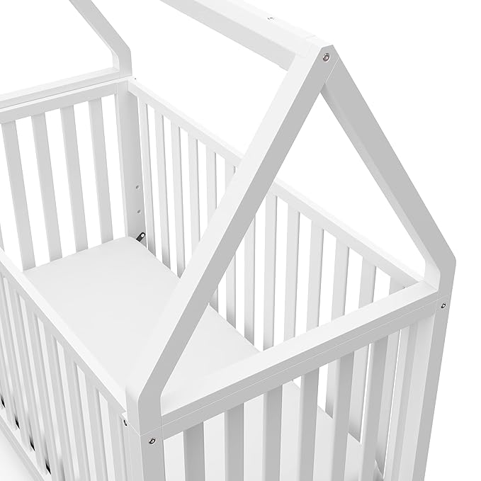 Storkcraft Orchard 5-in-1 Convertible Crib (White) – GREENGUARD Gold Certified, Canopy Style Baby Crib, Converts from Crib to Toddler Bed, Daybed and Full-Size Bed, Fits Standard Crib Mattress - LeafyLoom