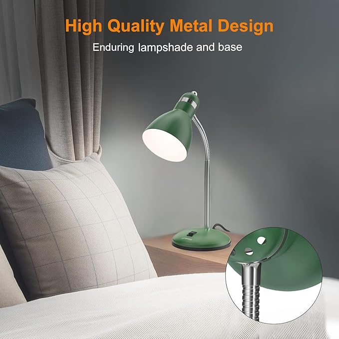 LEPOWER Metal Desk Lamp, Adjustable Goose Neck Table Lamp, Eye-Caring Study Desk Lamps for Bedroom, Study Room and Office (Green) - LeafyLoom